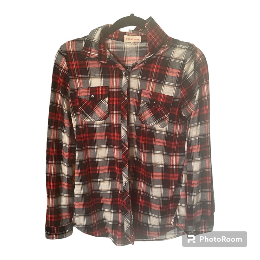 Y2k Urban Girl women’s plaid long sleeve pocket flannel